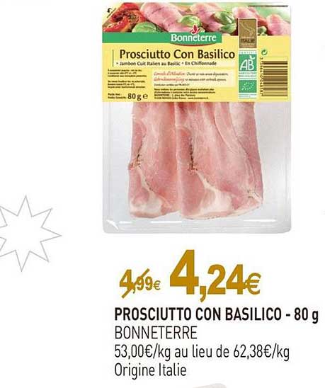 prosciutto con basilico - 80 g bonneterre