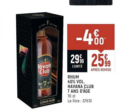 rhum 40% vol. havana club 7 ans d'âge