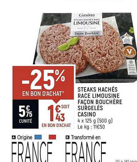 steaks hachés race limousine façon bouchère surgelés casino