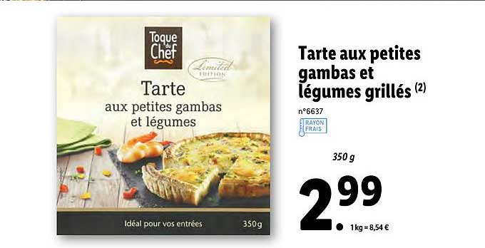 tarte aux petites gambas et légumes grillés