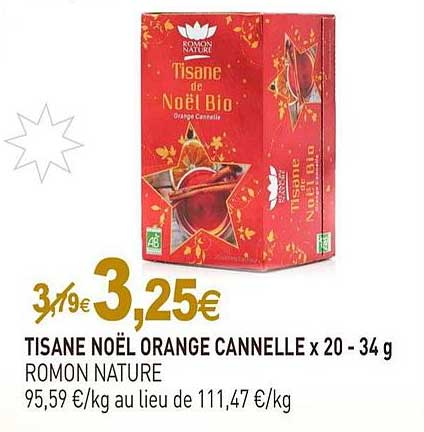 tisane noël orange cannelle x20 romon nature - 34 g