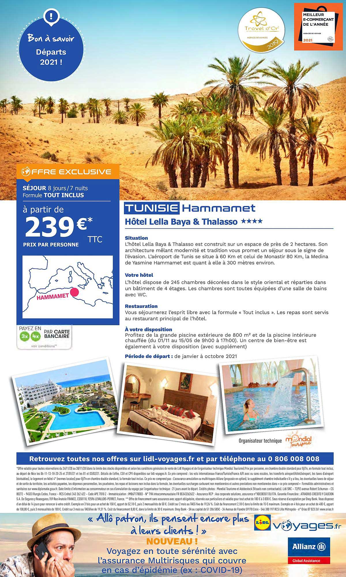 tunisie hammamet hôtel lella baya & thalasso