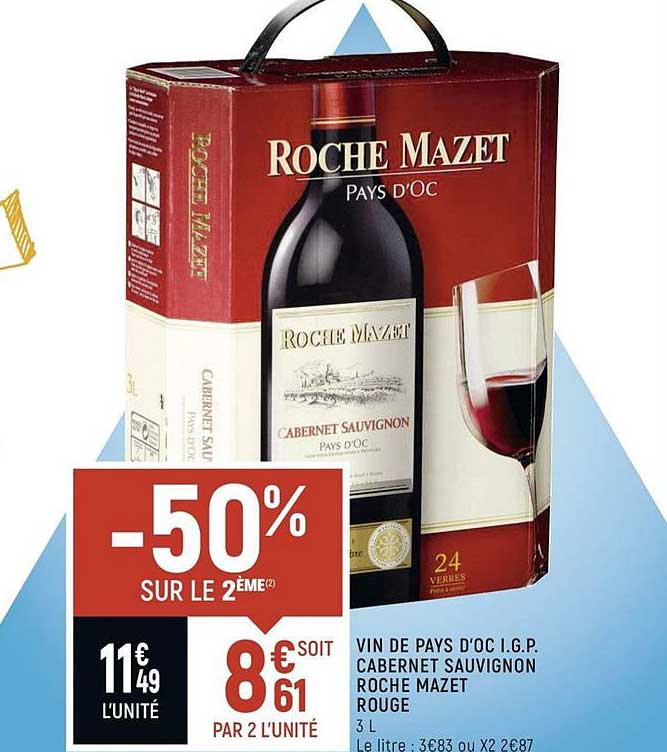 vin de pays d'oc i.g.p. cabernet sauvignon roche mazet rouge -50% sur le 2ème