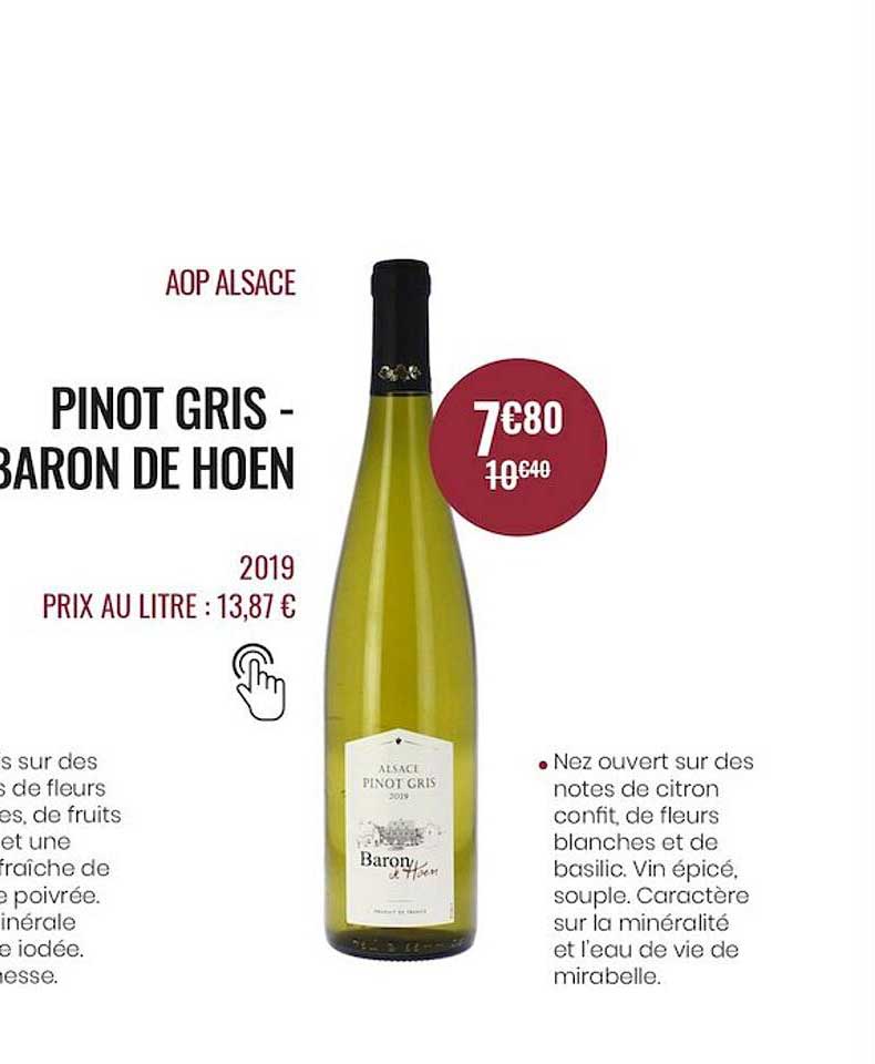 aop alsace pinot gris - baron de hoen 2019