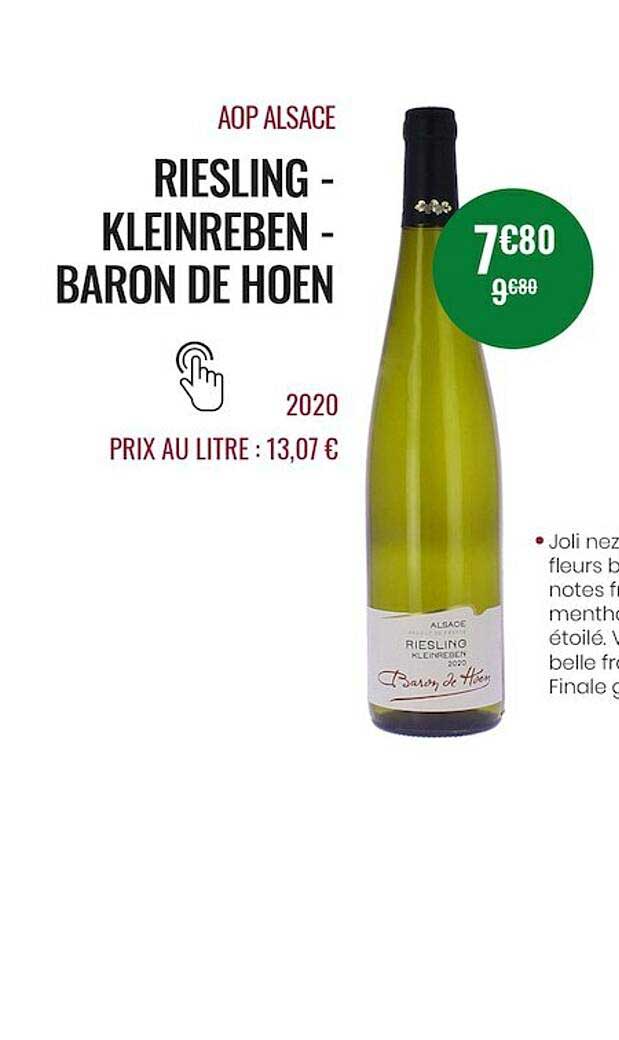 aop alsace riesling - kleinreben - baron de hoen