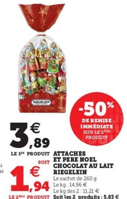 attachés et père noël chocolat au lait riegelein