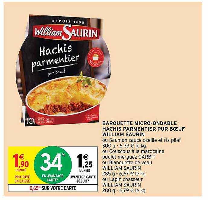 barquette micro-ondable hachis parmentier pur bœuf william saurin