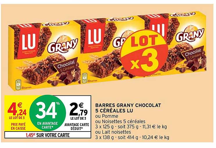barres grany chocolat 5 céréales lu