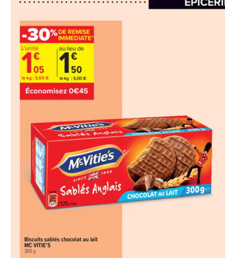 biscuits sablés chocolat au lait mc vitie's