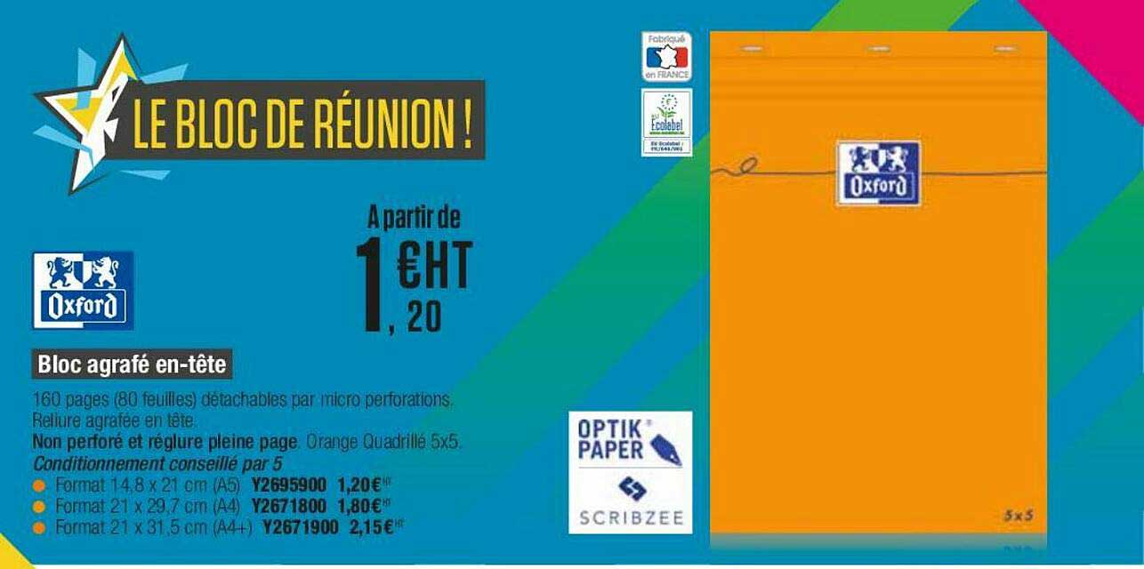 bloc agrafé en-tête oxford