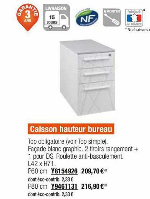 caisson hauteur bureau
