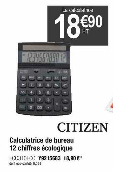 calculatrice de bureau 12 chiffres écologique citizen