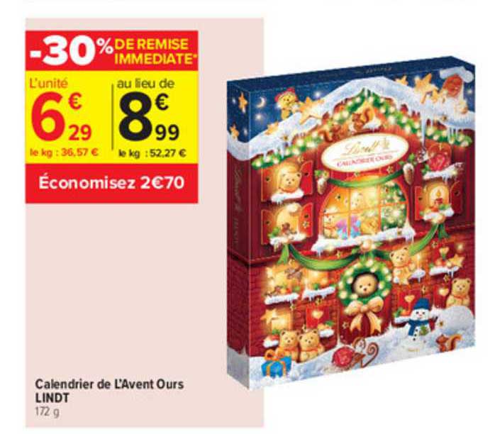 calendrier de l'avent ours lindt