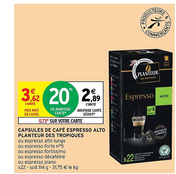 Capsules De Café Espresso Alto Planteur Des Tropiques