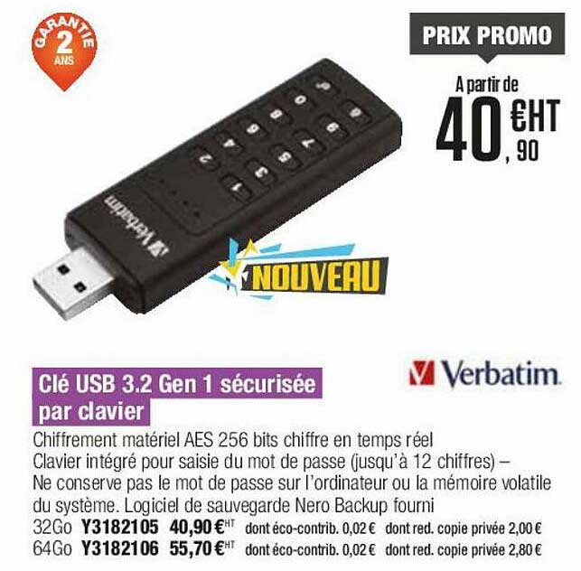 clé usb 3.2 gen 1 sécurisée par clavier
