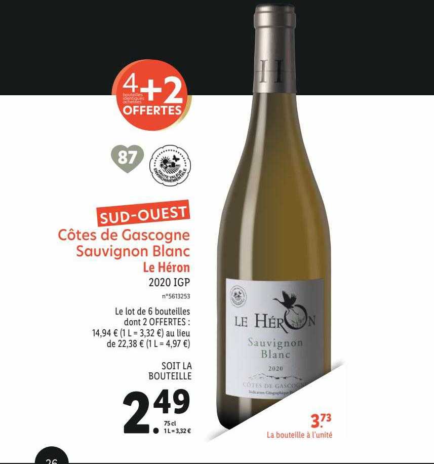côtes de gascogne sauvignon blanc le héron 2020 igp