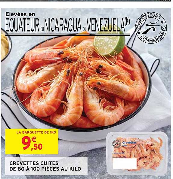 crevettes cuites de 80 à 100 pièces au kilo