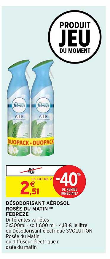 désodorisant aérosol rosée du matin febreze