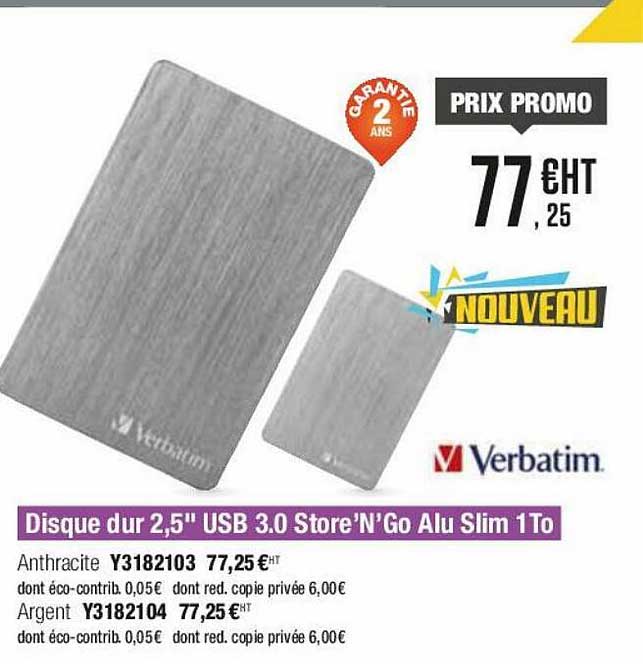 disque dur 2,5" usb 3.0 store'n'go alu slim 1to verbatim