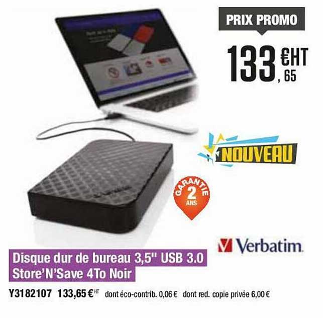 disque dur de bureau 3,5" usb 3.0 store'n'save 4to noir verbatim
