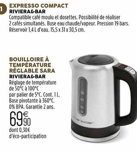 expresso compact riviera&bar, boulloire à température réglage sara reiera&bar