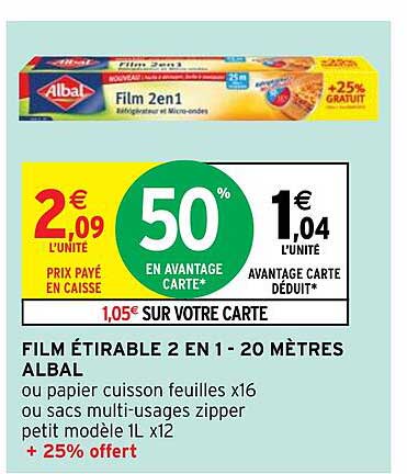 film étirable 2 en 1 - 20 mètres albal