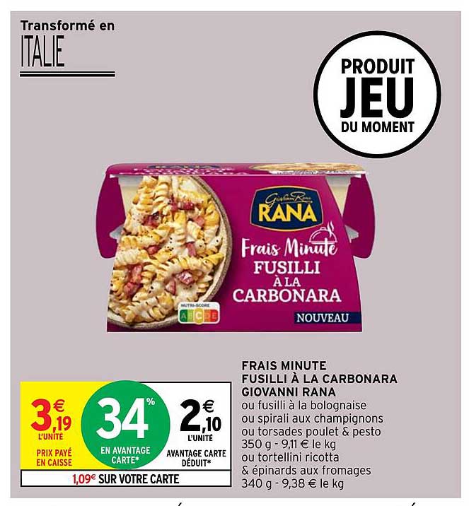 frais minute fusilli à la carbonara giovanni rana