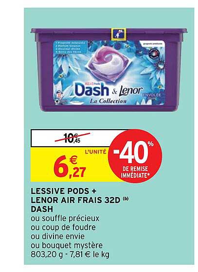 lessive pods + lenor air frais 32d dash