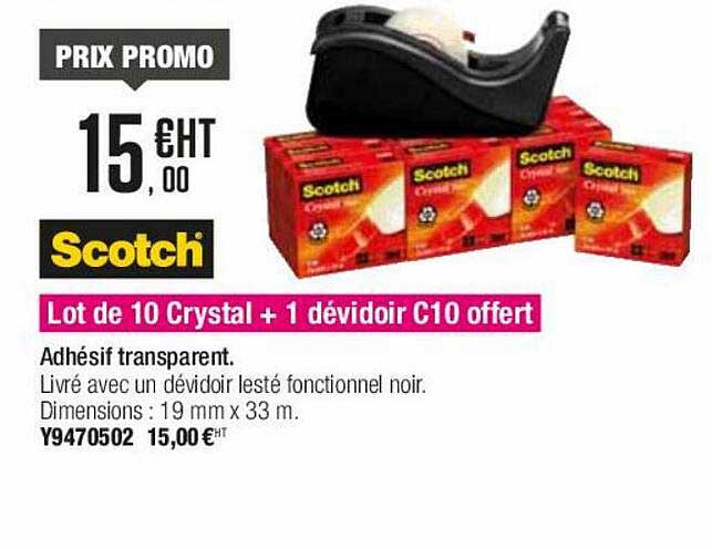 lot de 10 crystal + 1 dévidoir c10 offert scotch