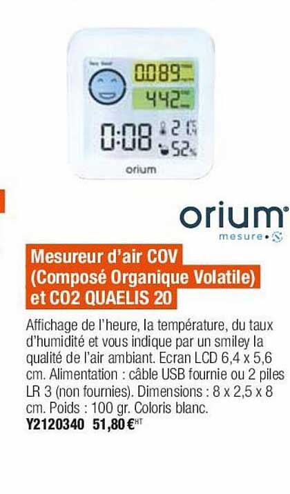 mesureur d'air cov (composé organique volatile) et co2 quaelis 20 orium
