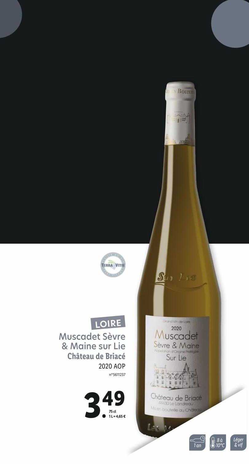 muscadet sèvre & maine sur lie château de briacé 2020 aop