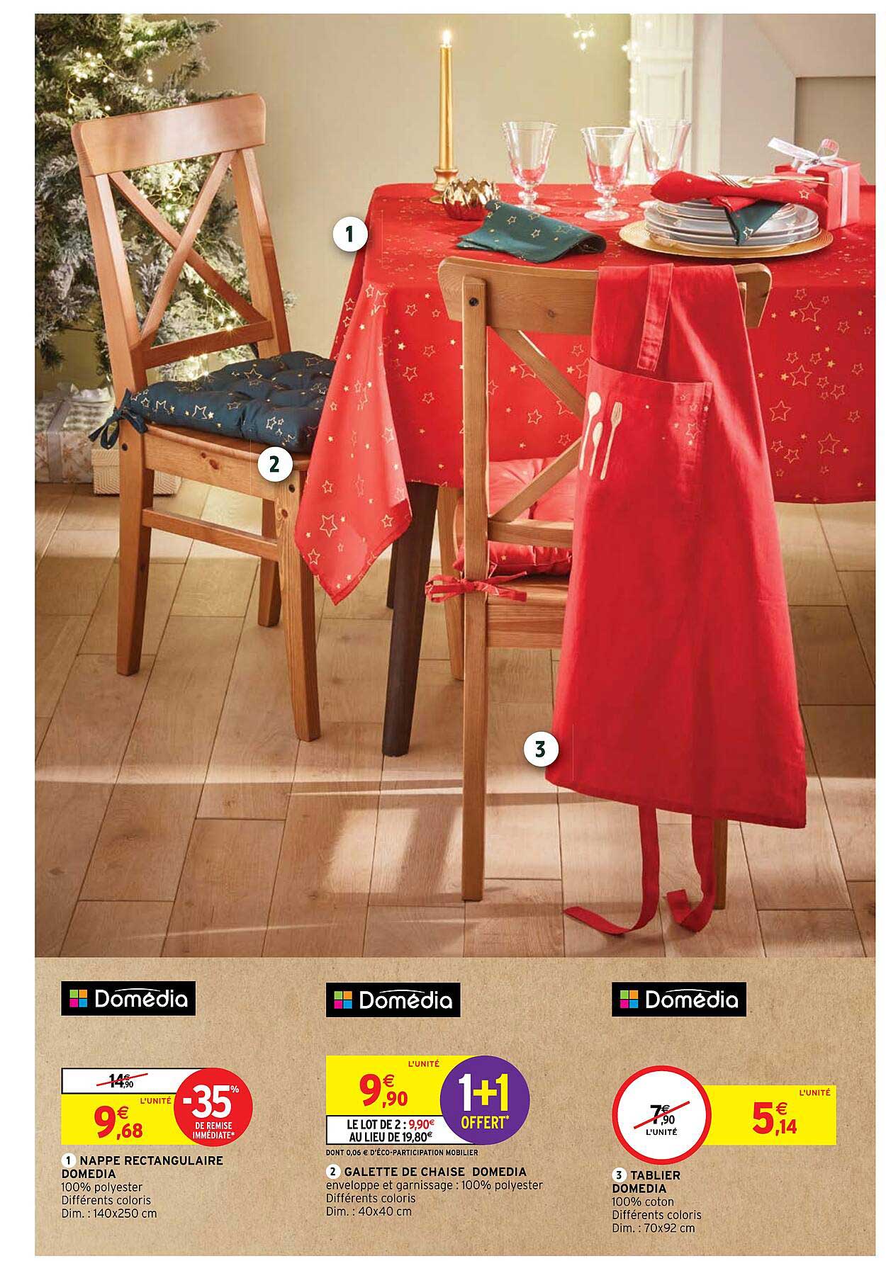 Nappe Rectangulaire Domédia, Gallette De Chaise Domédia, Tablier Domédia