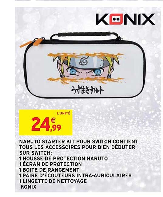 naruto starter kit pour switch contient tous les accessoires pour bien débuter sur switch: 1 housse de protection naruto, 4 écran de protection, 1 boîte de rangement, 1 paire d'écouteurs