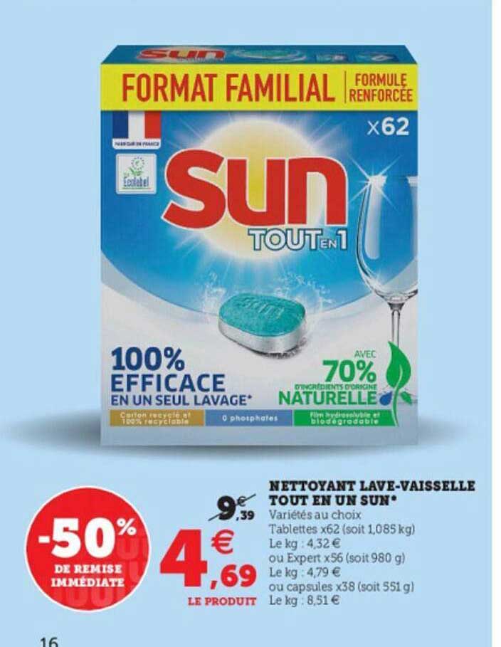 nettoyant lave-vaisselle tout en un sun