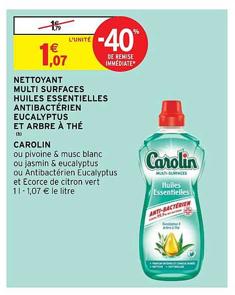 nettoyant multi surfaces huiles essentielles antibactérien eucalyptus et arbre à thé carolin