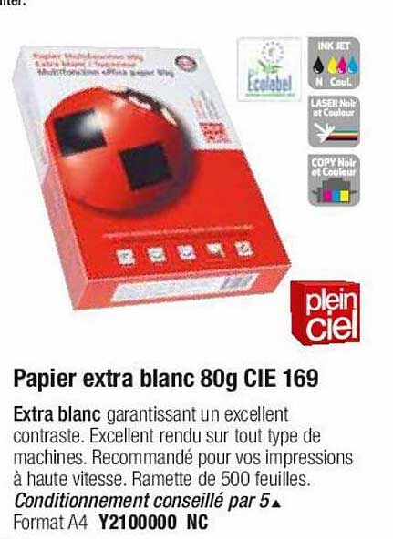 papier extra blanc 80g cie 169 plein ciel