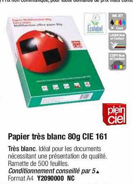 papier très blanc 80g cie 161 plein ciel
