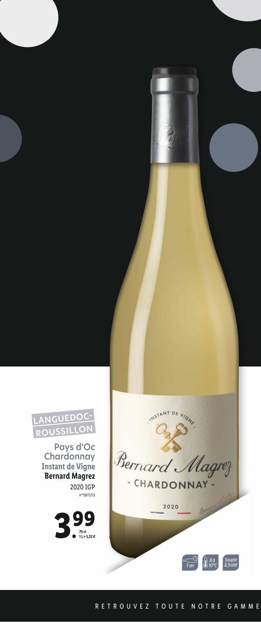 pays d'oc chardonnay instant de vigne bernard magrez 2020 aop