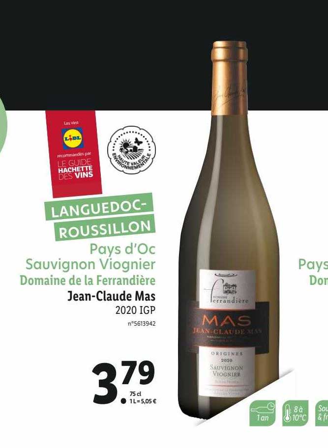 pays d'oc sauvignon viognier domaine de la ferrandière jean-claude mas 2020 igp