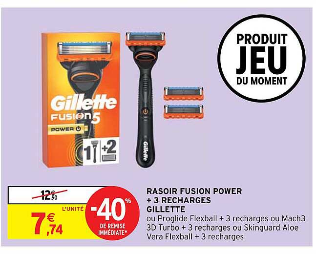 Rasoir Fusion Power + 3 Recharges Gillette