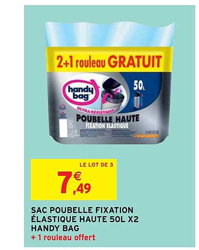 Sac Poubelle Fixation élastique Haute 50l X2 Handy Bag