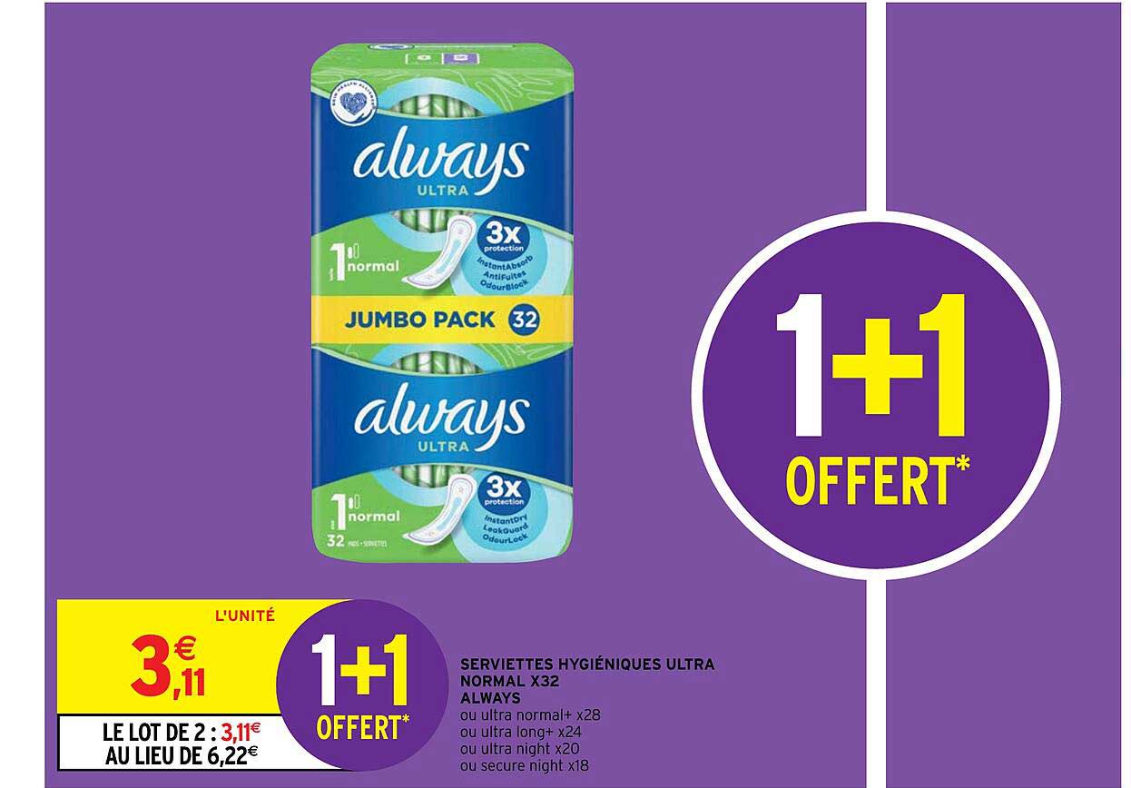 serviettes hygiéniques ultra normal x32 always