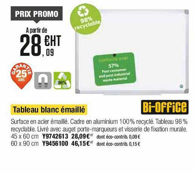 tableau blanc émaillé bi-office