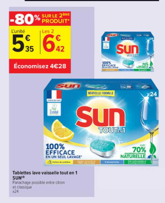 tablettes lave vaisselle tout en 1 sun
