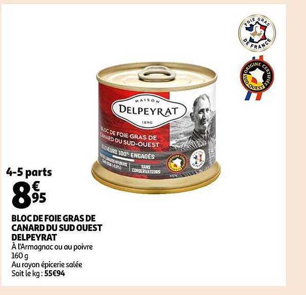 bloc de foie gras de canard du sud ouest delpeyrat