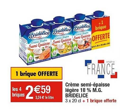 crème semi-épaisse légère 18% m.g. bridélice