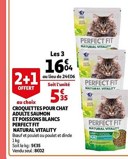 croquettes pour chat adulte saumon et poissons blancs perfect fit natural vitality