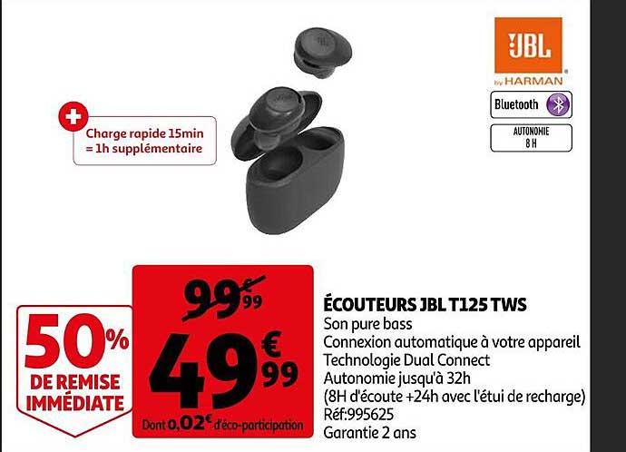 écouteurs jbl t125 tws