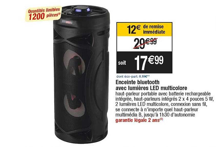 enceinte bluetooth avec lumières led multicolore