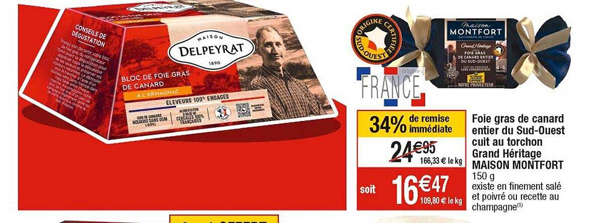 foie gras de canard entier du sud-ouest cuit au torchon grand héritage maison montfort